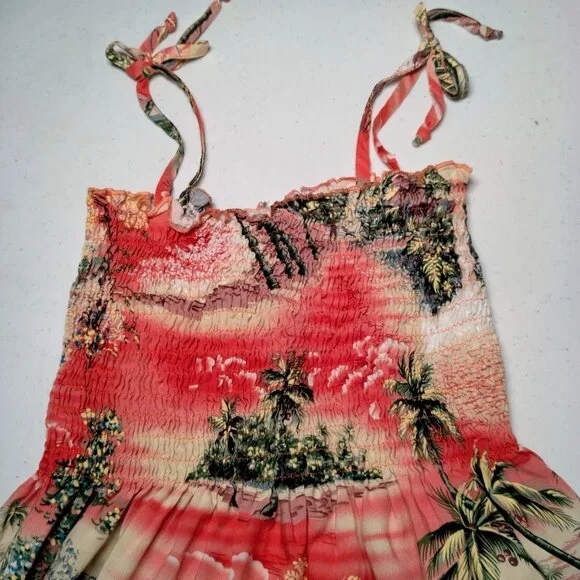 Puanani Hawaiian Dress XS Pink Tropical Aloha Beach Sleeveless Smocked Island - Picture 15 of 15